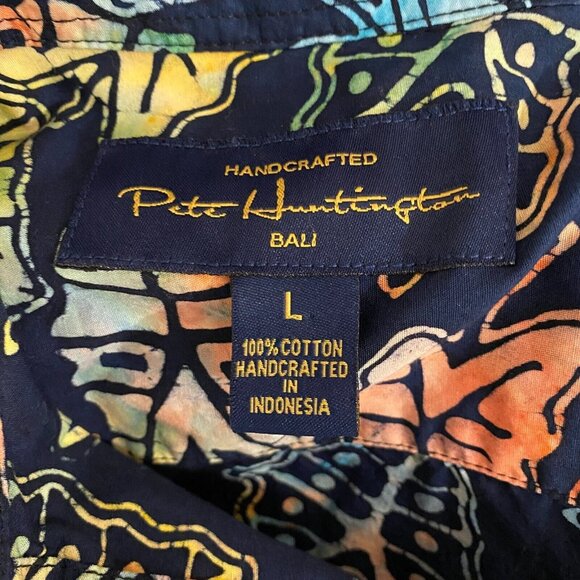 Pete Huntington Shirt Womens Button Down Multicolor Tribal Leaf Print Travel L - Picture 8 of 8
